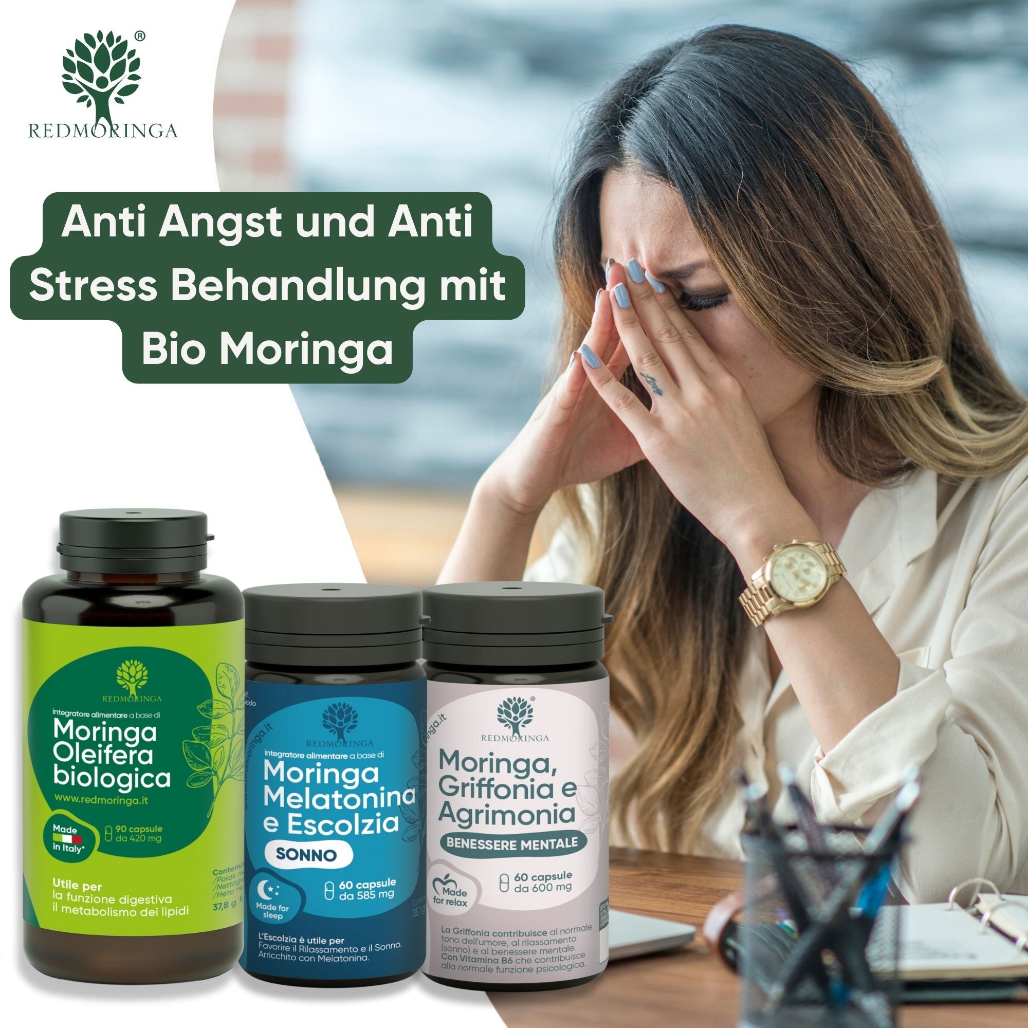 RedMoringa Trattamento Anti Ansia Stress Kit Griffonia Melatonina