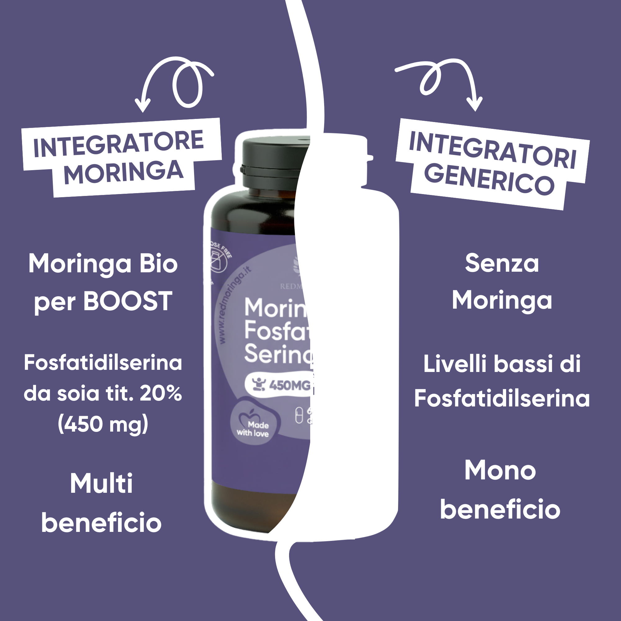 RedMoringa Low Cortisolo Fosfatidilserina 450mg integratore 2 mesi stress