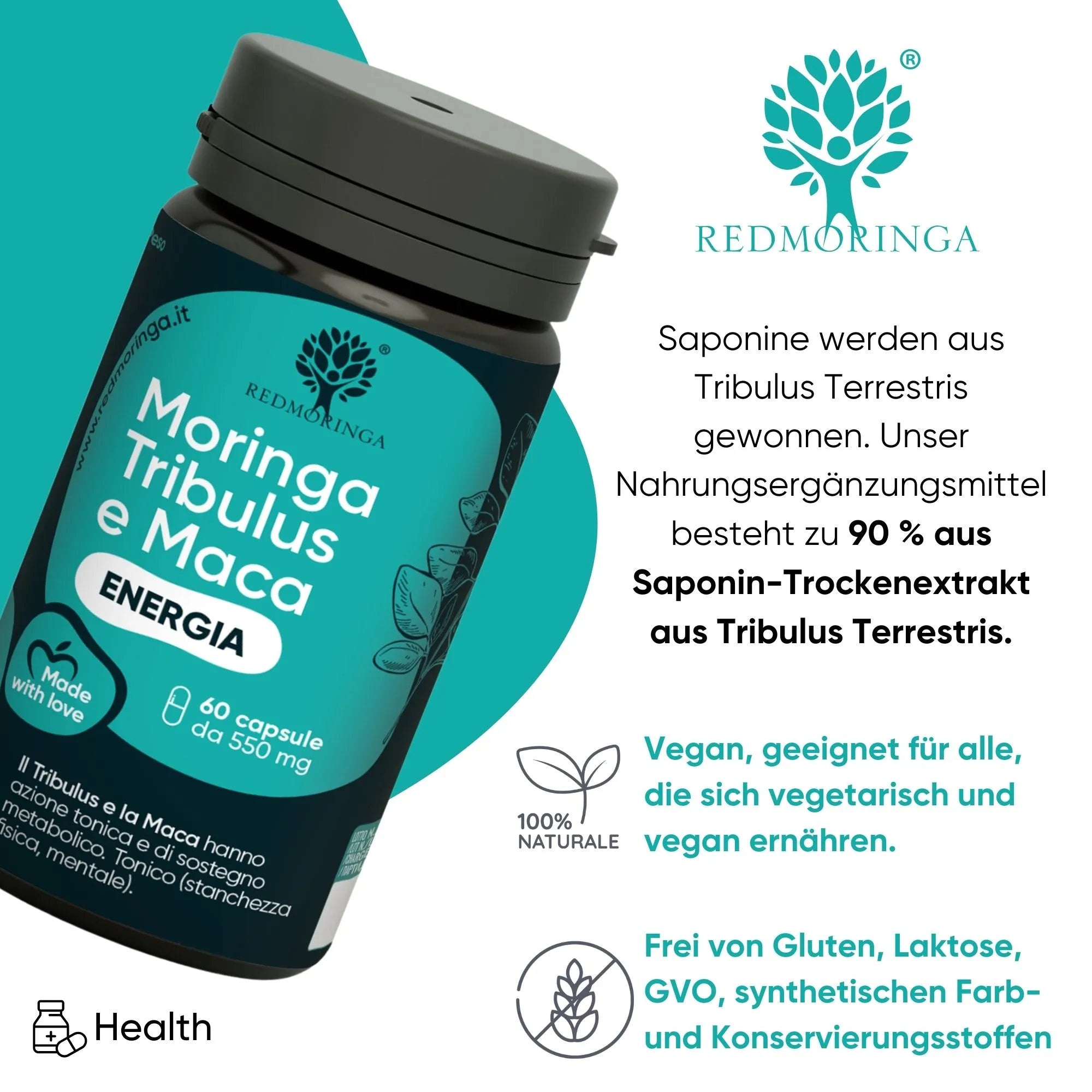 RedMoringa Tribulus Maca Integratore Energia 1 Flacone Resistenza
