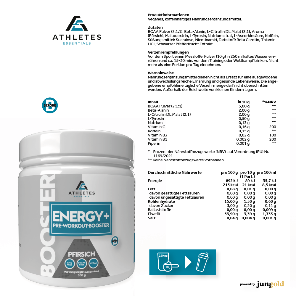 Jungold Energy+ Pre-Workout booster 300 g caffeina