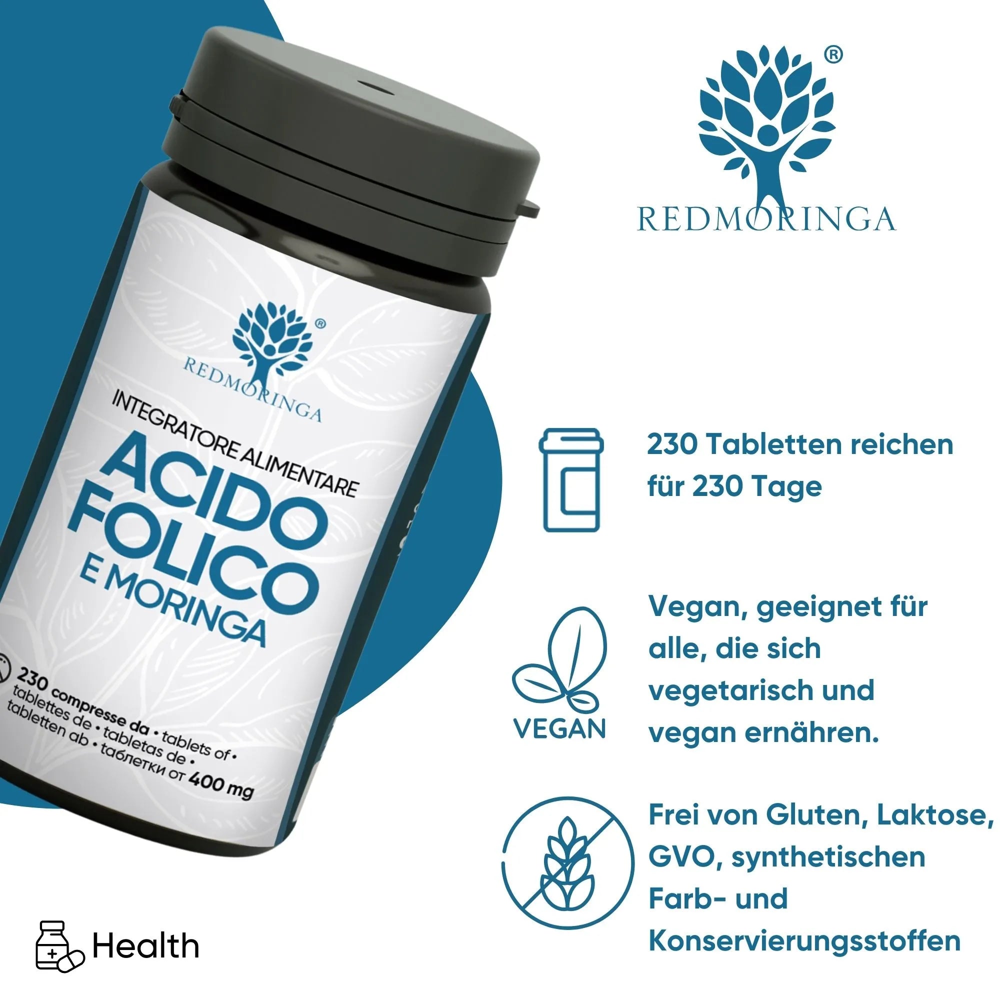 RedMoringa Integratore Gravidanza Acido Folico Moringa 1 flacone