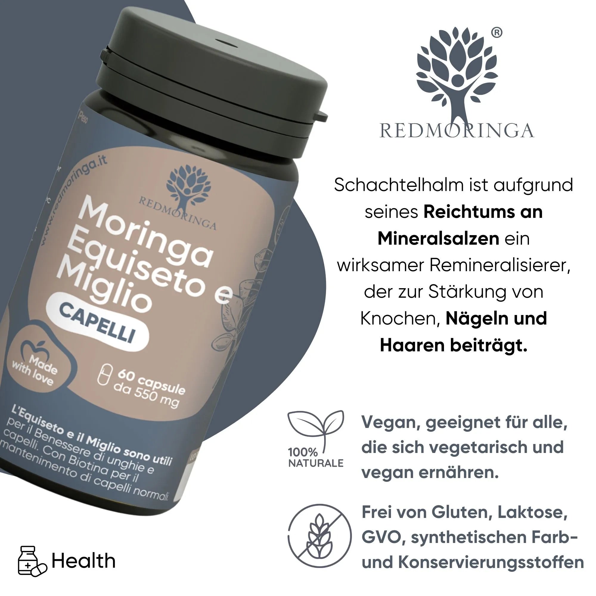 RedMoringa Rinforza Capelli integratore 1 flacone equiseto miglio