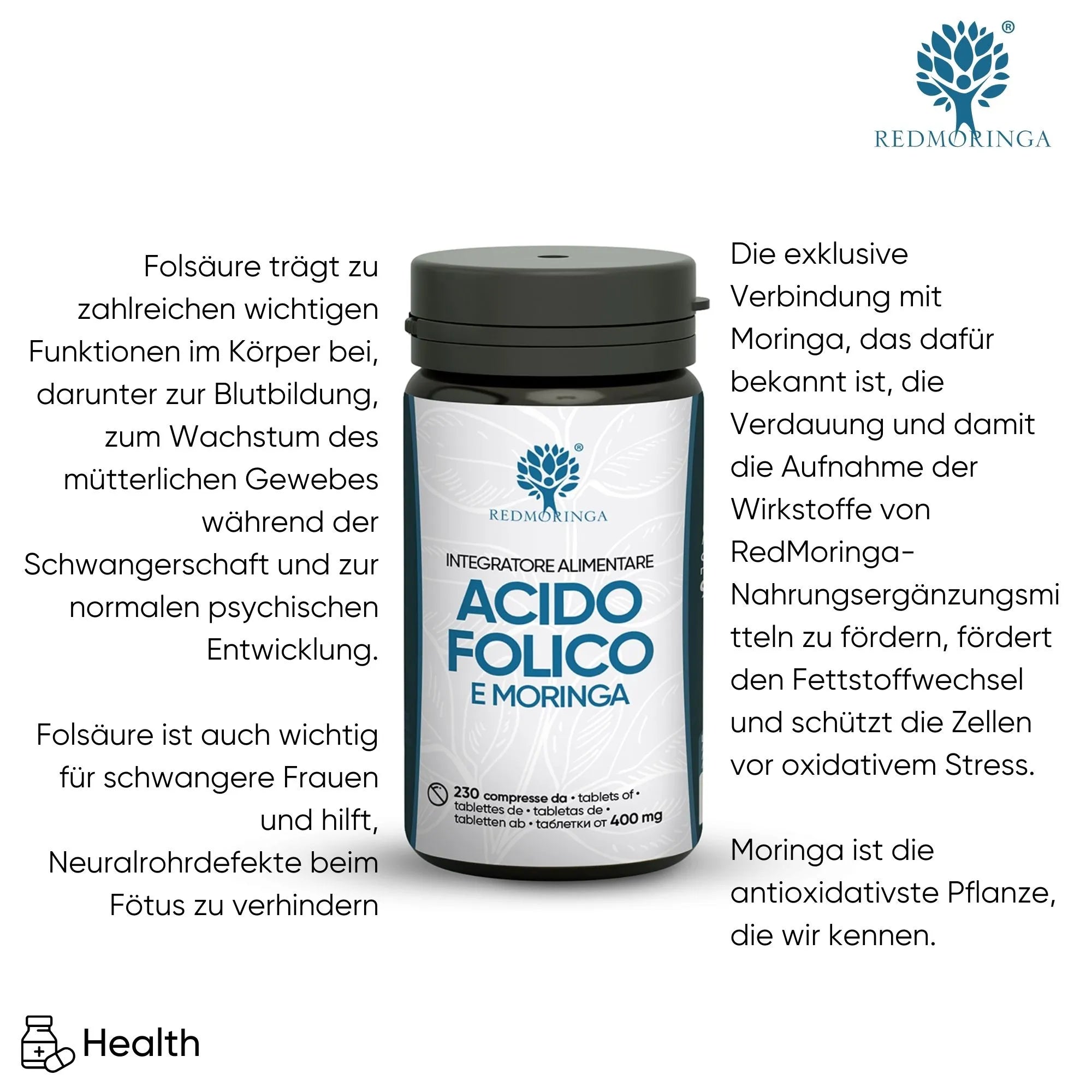 RedMoringa Integratore Gravidanza Acido Folico Moringa 1 flacone