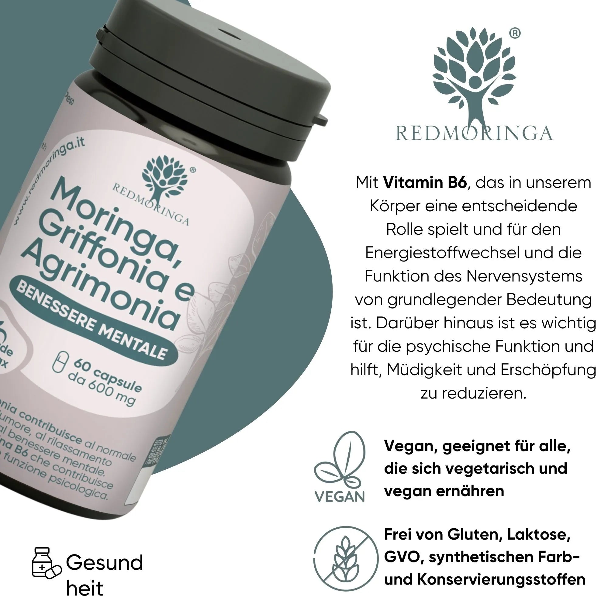 RedMoringa Griffonia 5HTP Agrimonia e Moringa Integratore 1 Flacone