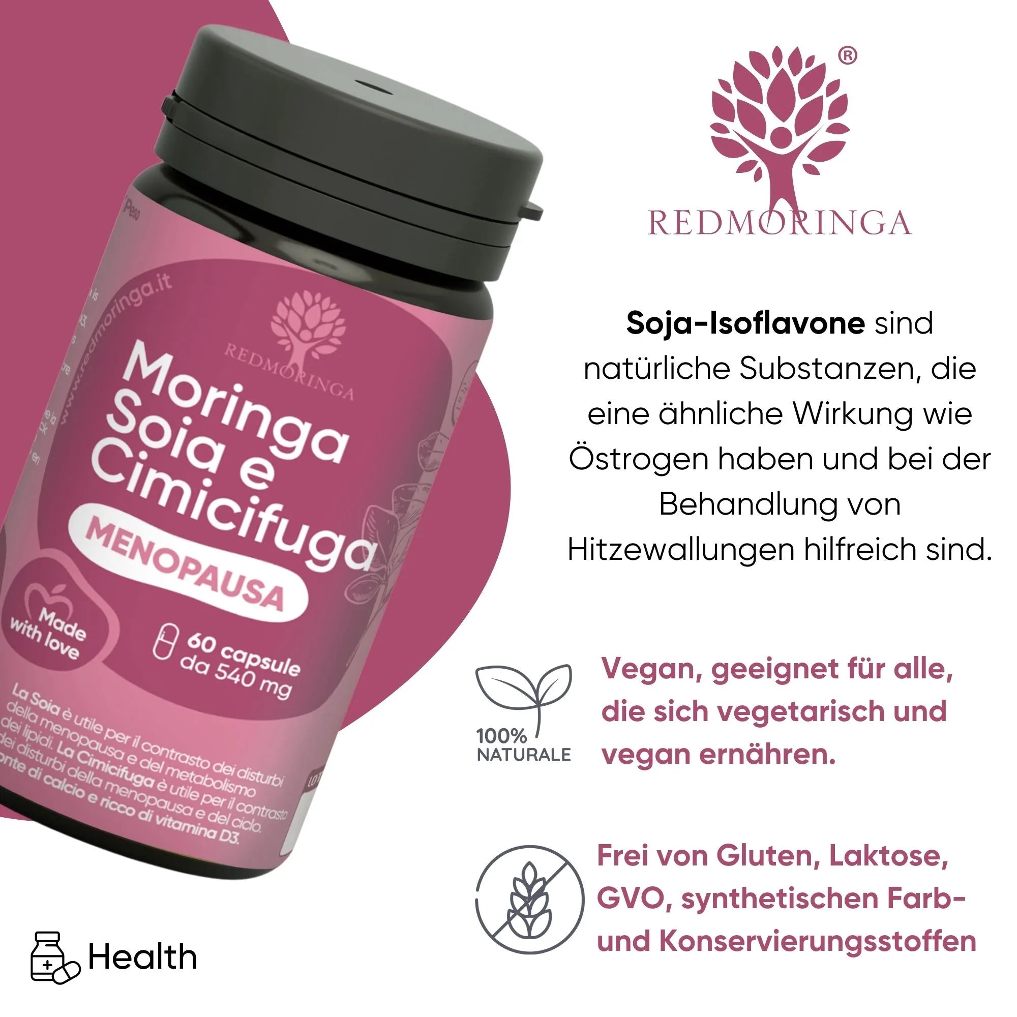 RedMoringa Menopausa Integratore Vampate 60 Capsule Isoflavoni