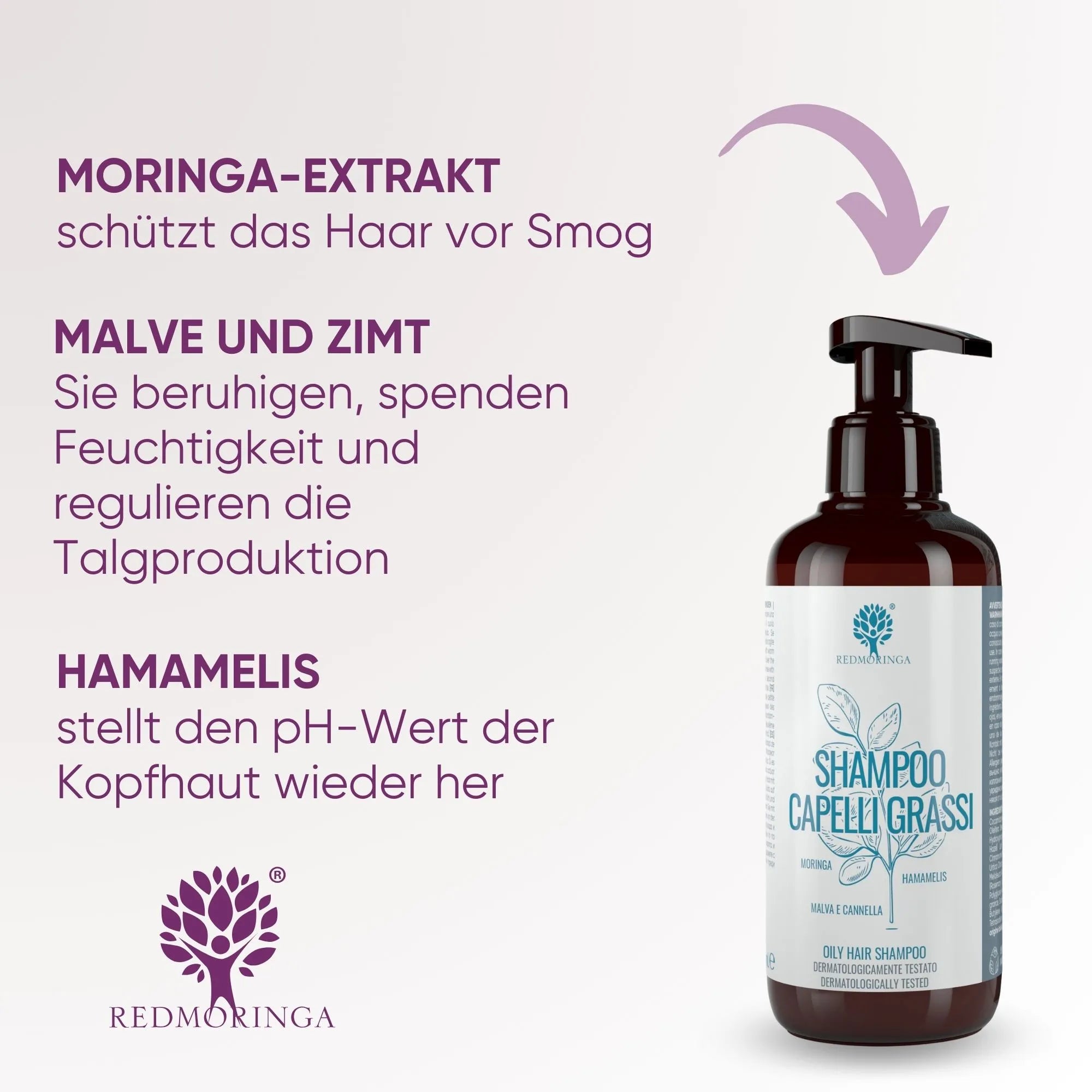 RedMoringa Shampoo Capelli Grassi Bio Moringa Amamelide