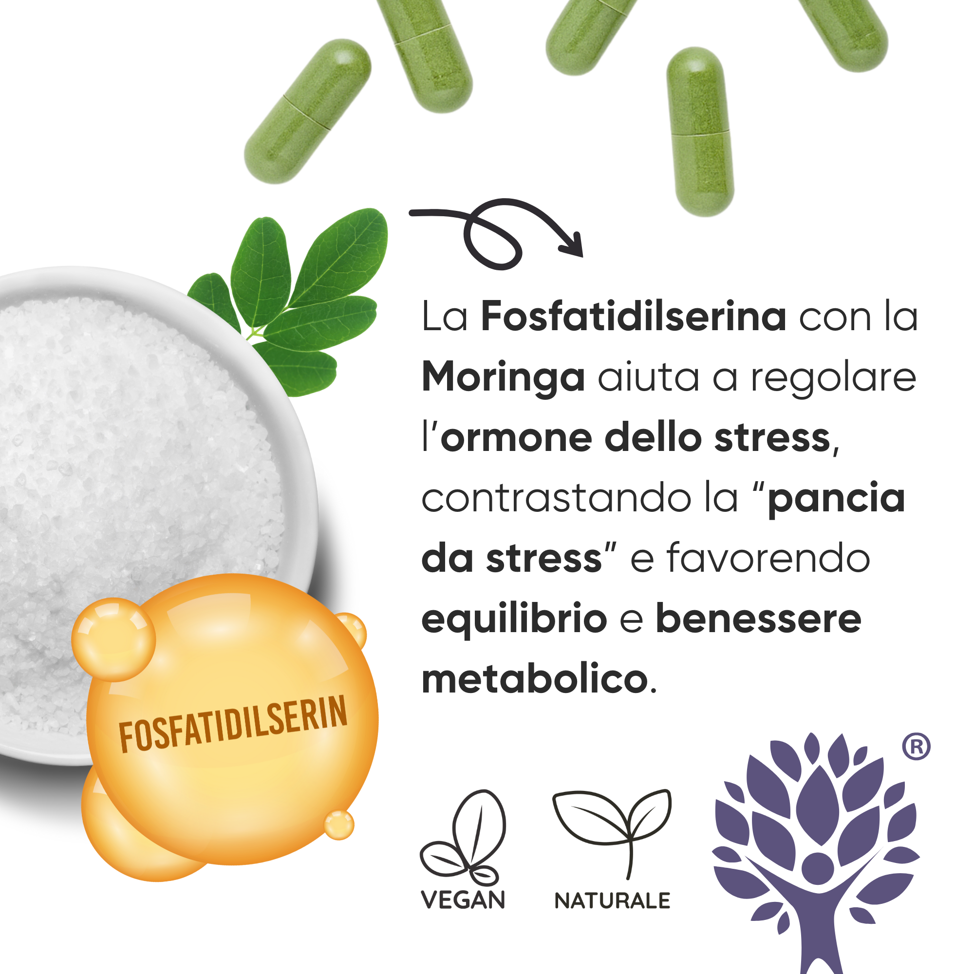 RedMoringa Low Cortisolo Fosfatidilserina 450mg integratore 2 mesi stress
