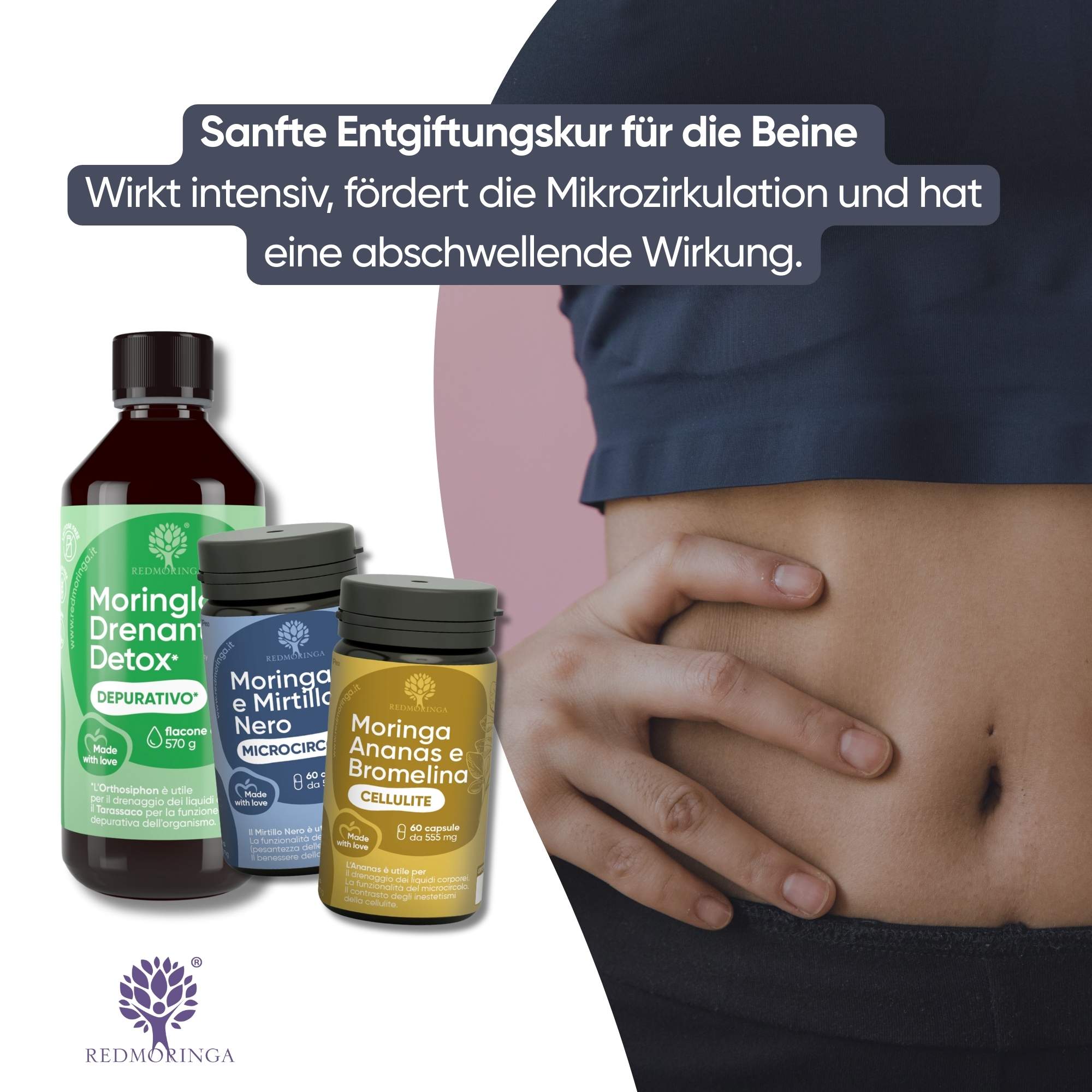 RedMoringa Gambe Leggere trattamento drenante detox 3 pezzi