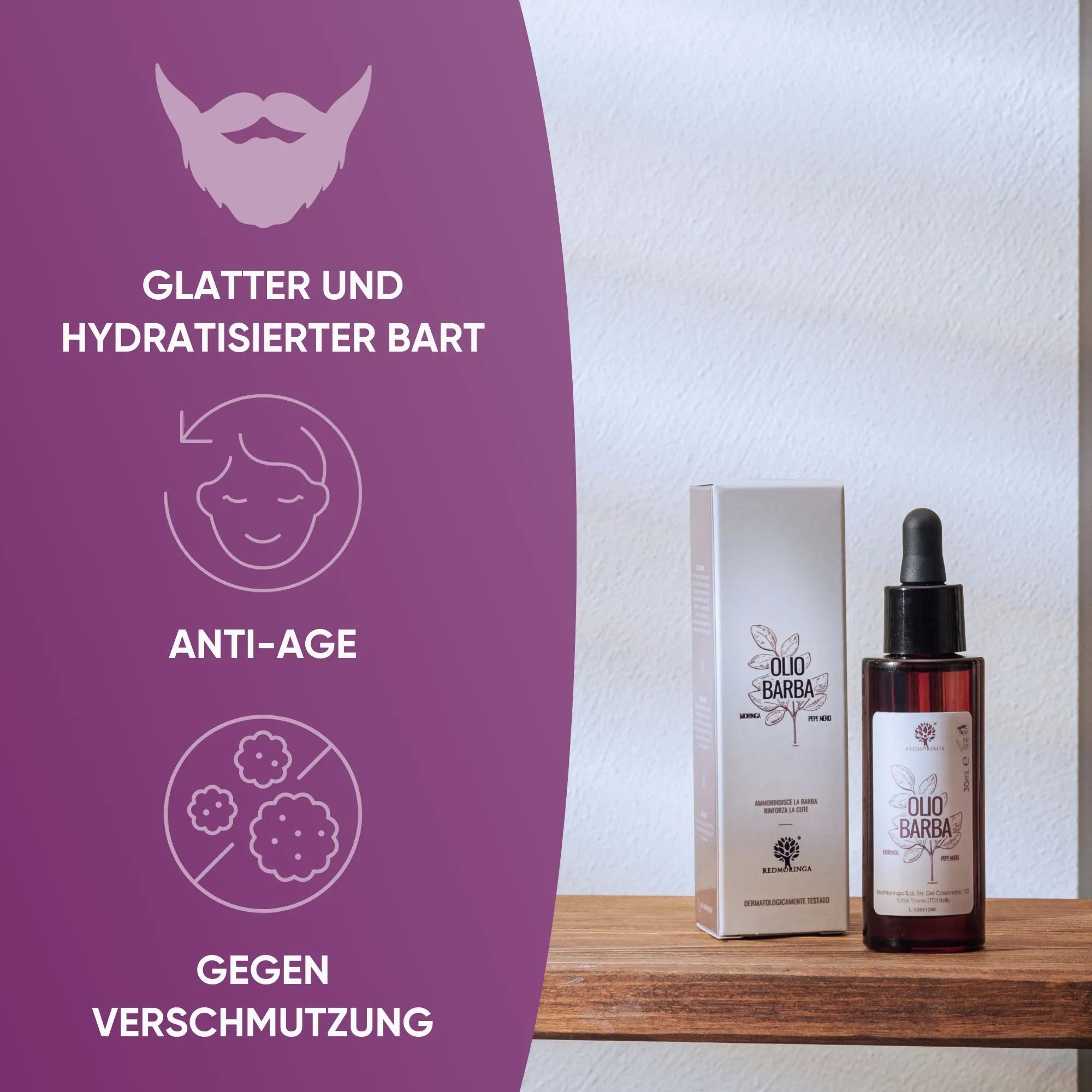 RedMoringa Barba Moringa olio barba argan nutriente pepe nero