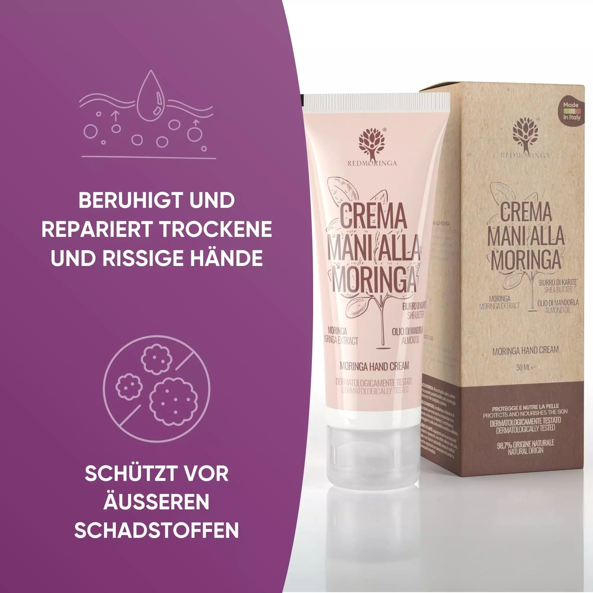 RedMoringa Moringa crema mani secche karité mandorla