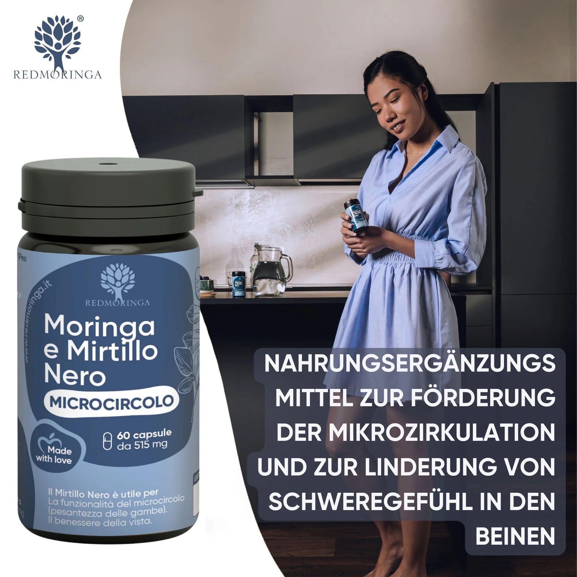 RedMoringa Microcircolo Integratore Gambe Mirtillo 60 capsule