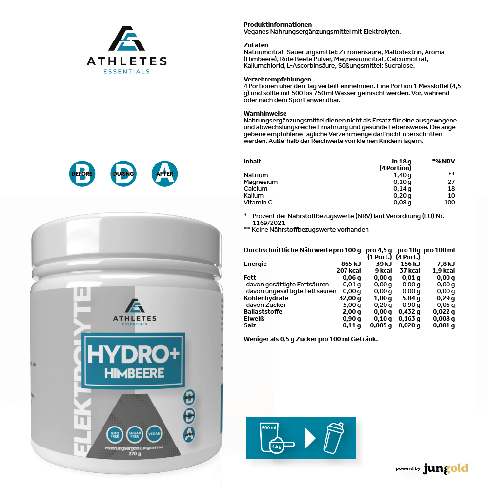 Jungold Hydro+ Bevanda Elettroliti Lampone 270 g Senza Zucchero