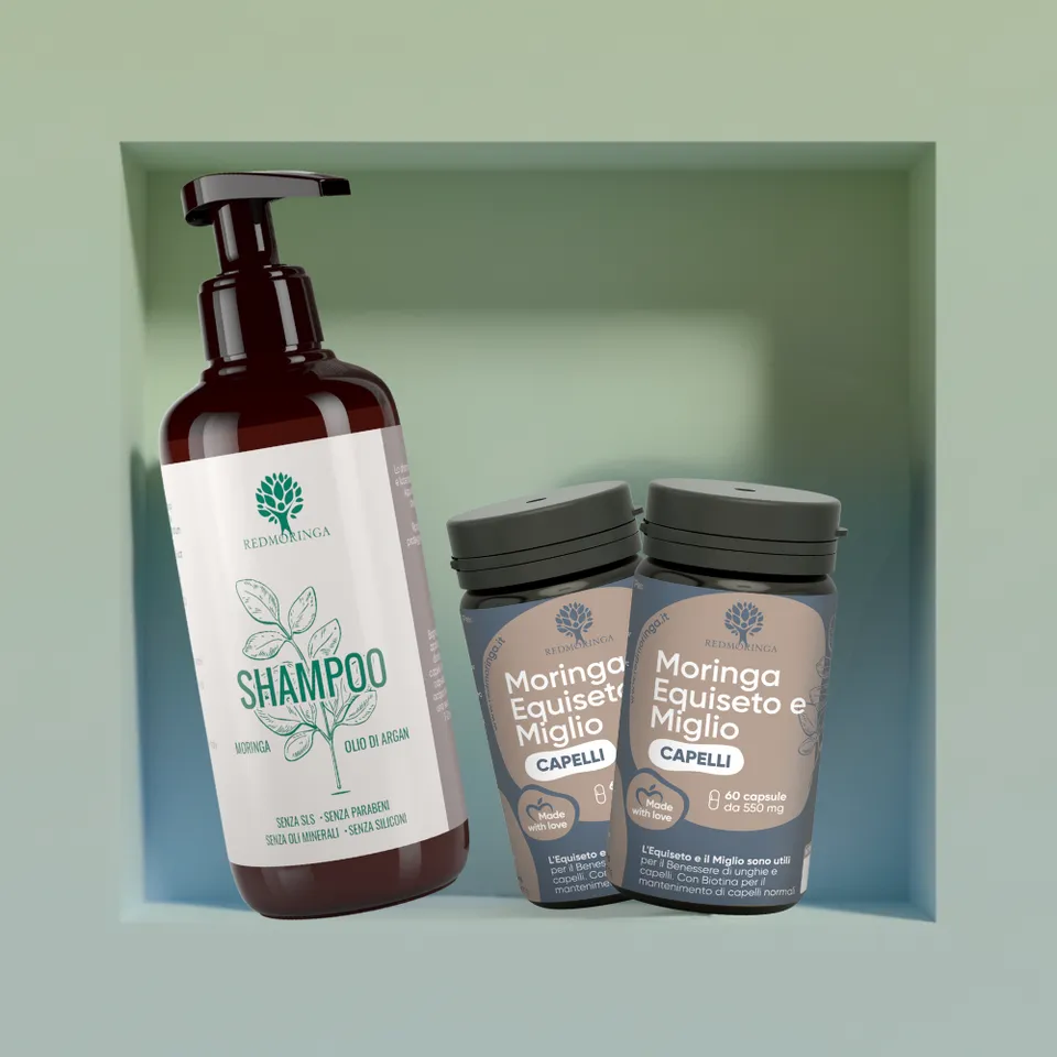 RedMoringa Programma Capelli trattamento integratore e shampoo 72h