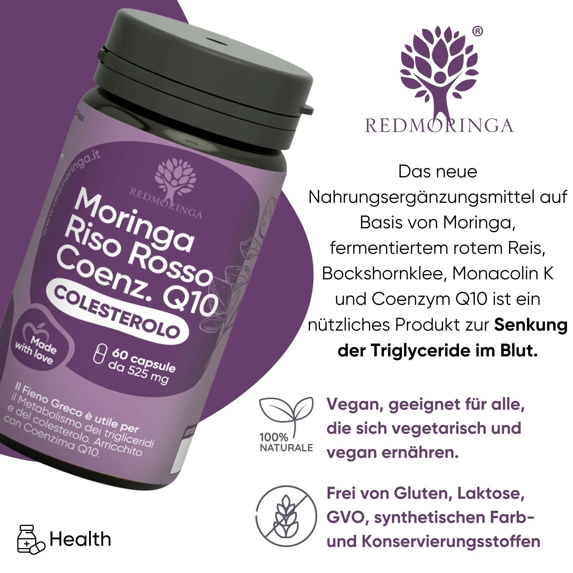 RedMoringa Colesterolo Integratore Riso Rosso Q10 1 Flacone 60 Capsule
