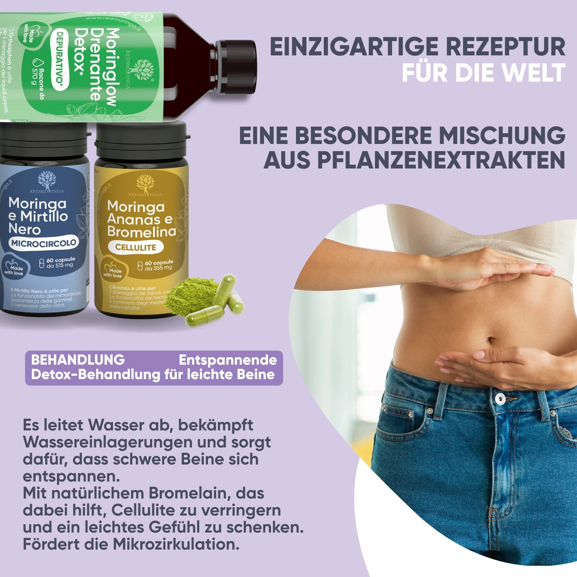 RedMoringa Gambe Leggere trattamento drenante detox 3 pezzi