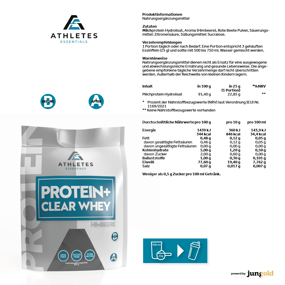 Jungold Protein+ Clear Whey Proteine Lampone 500 g 25 g