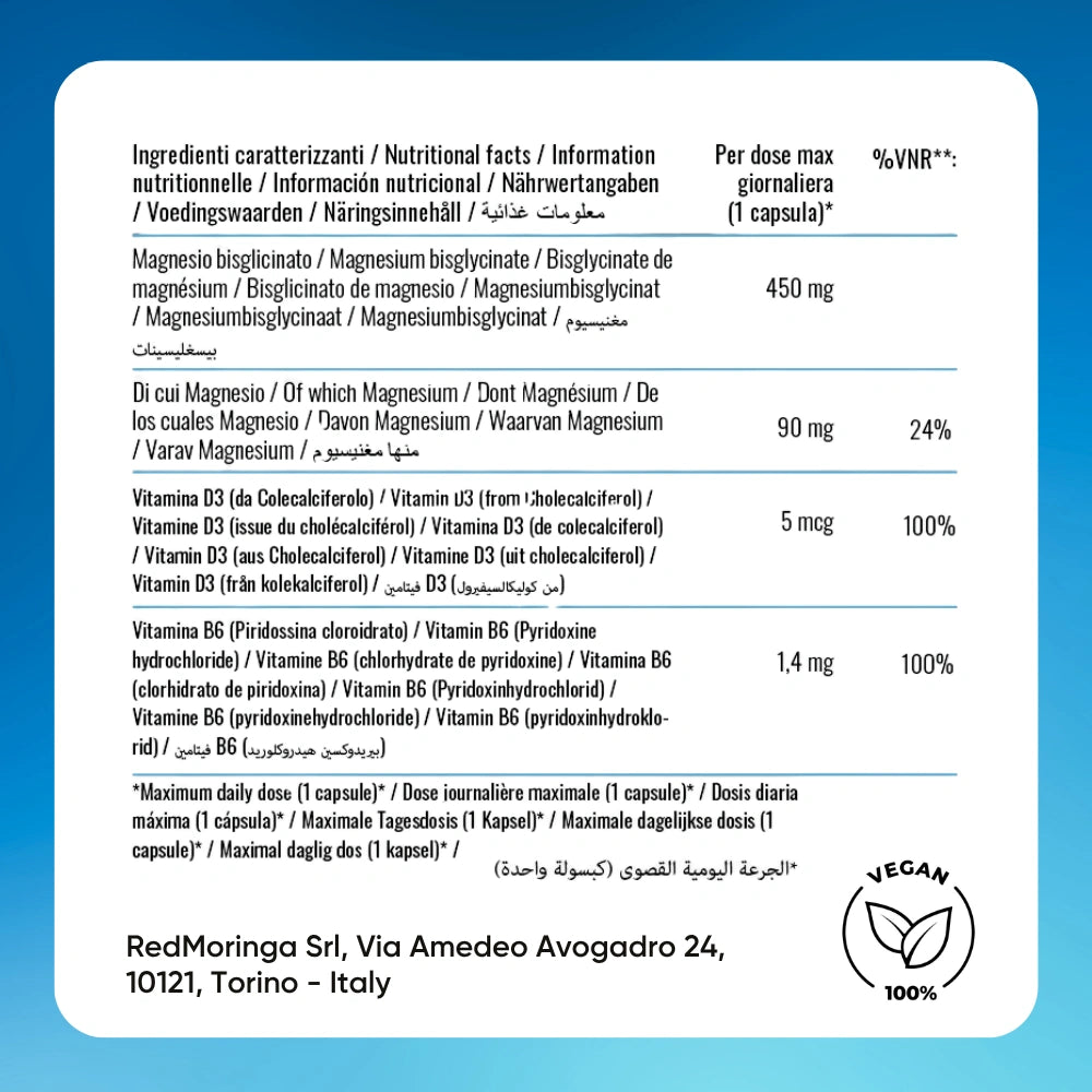 RedMoringa Magnesio Bisglicinato 450mg integratore 120 capsule