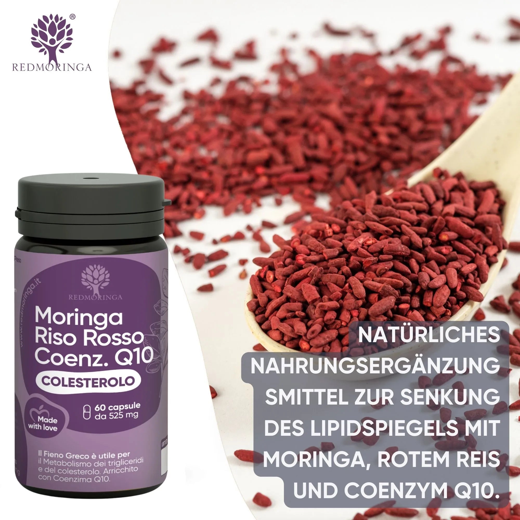 RedMoringa Colesterolo Integratore Riso Rosso Q10 1 Flacone 60 Capsule