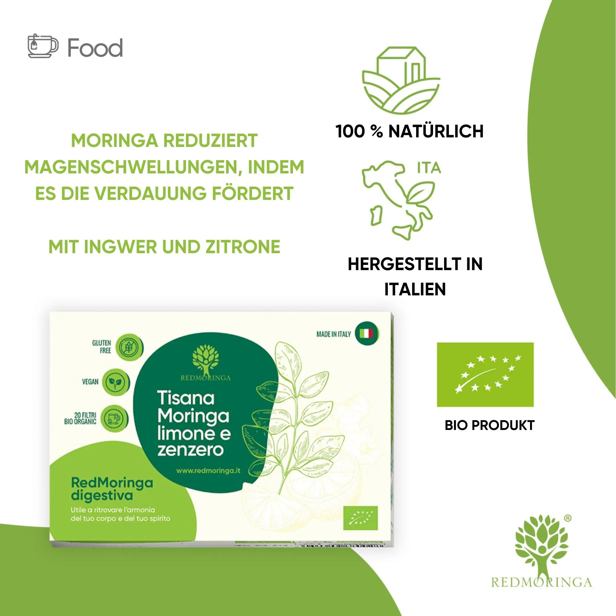 RedMoringa Tisana moringa zenzero e limone tisana digestiva bio
