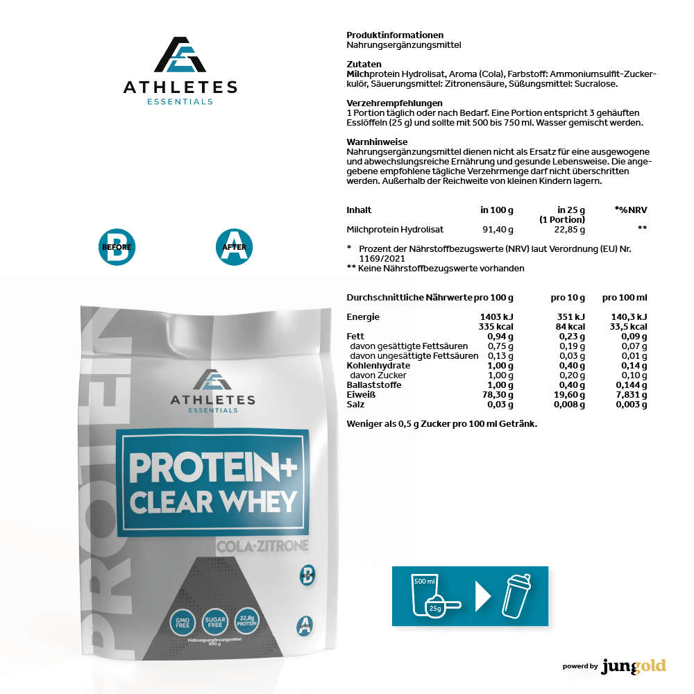 Jungold Protein+ Clear Whey Proteine Cola-Limone 500 g 25 g