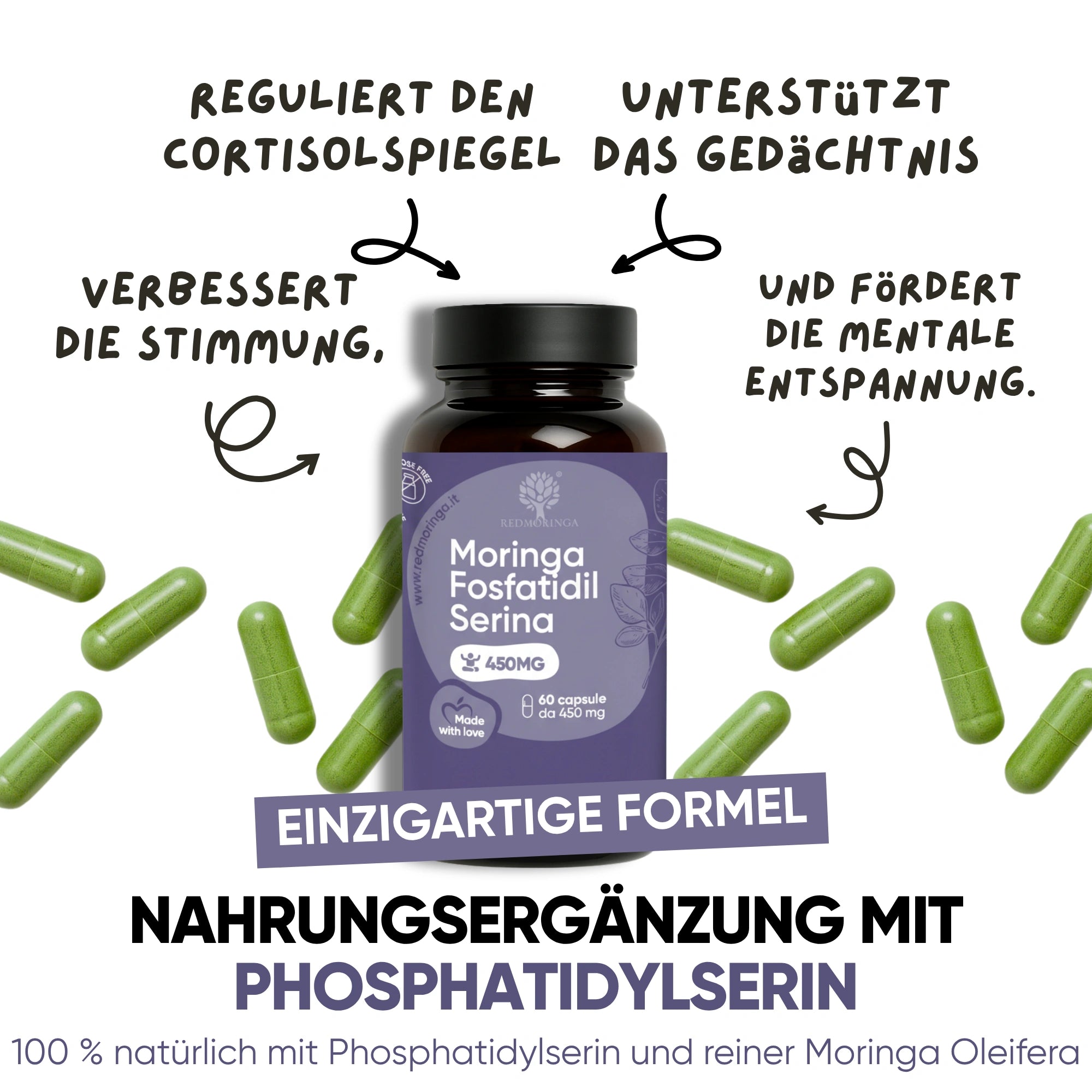 RedMoringa Fosfatidilserina 450 mg Moringa Integratore 1 Flacone Stress