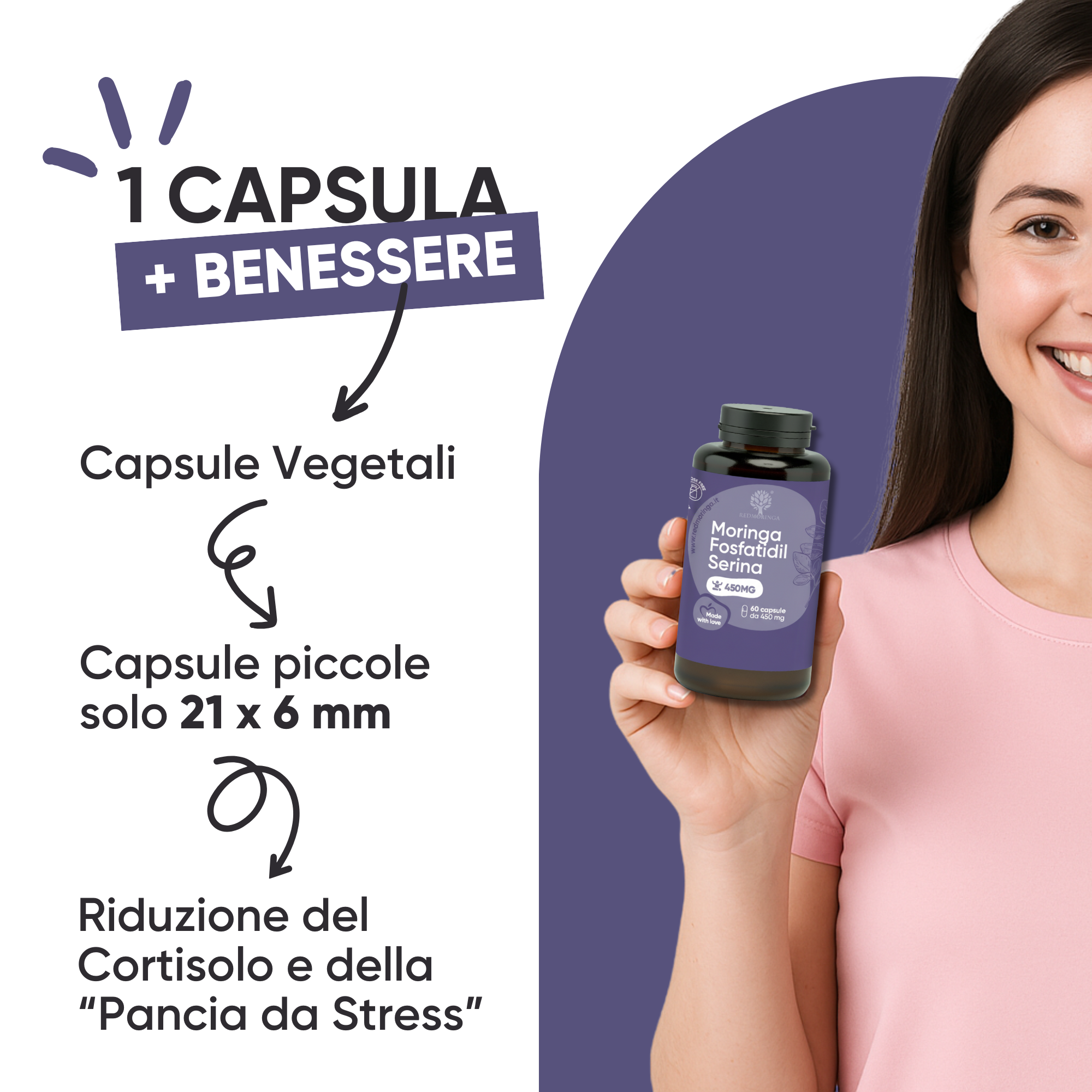 RedMoringa Low Cortisolo Fosfatidilserina 450mg integratore 2 mesi stress