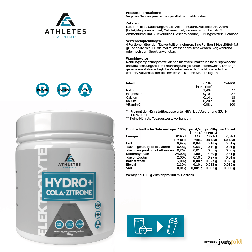 Jungold Hydro+ Cola-Limone bevanda elettroliti 270 g