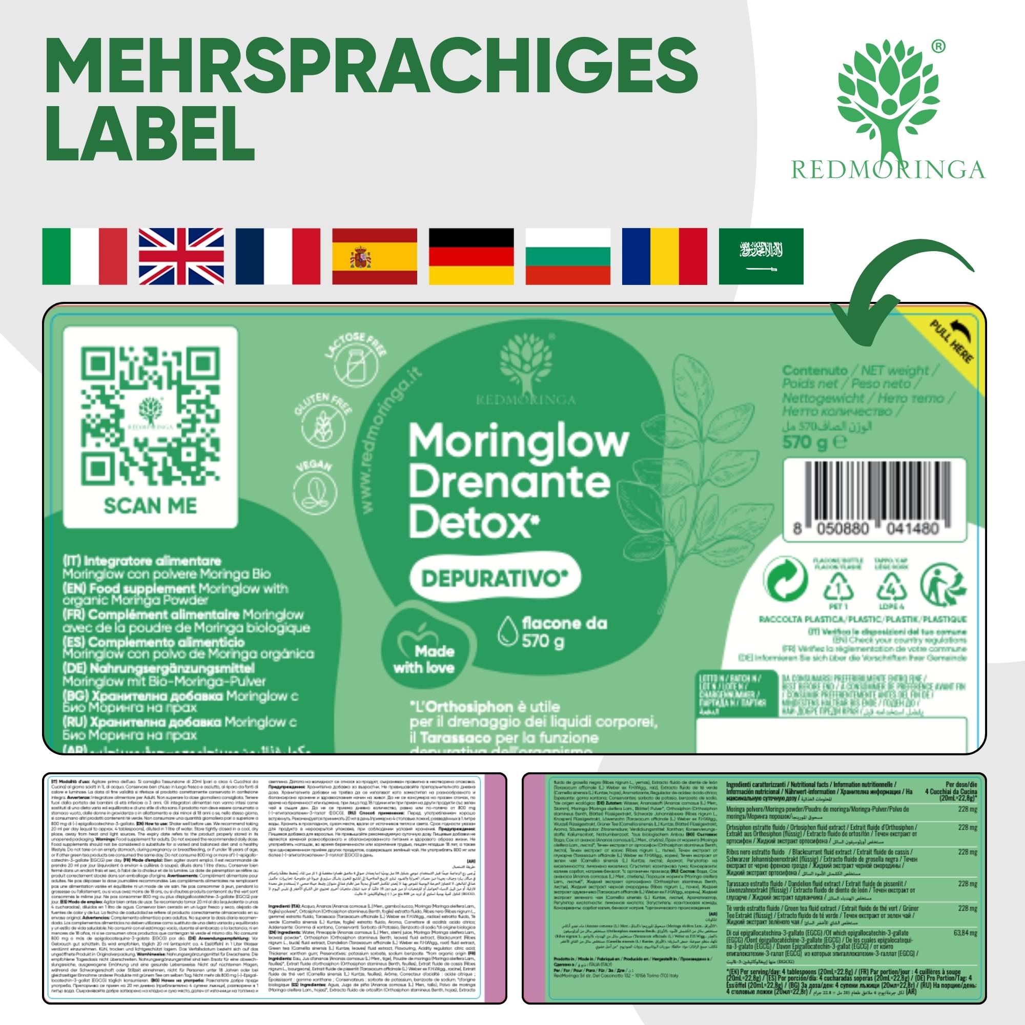RedMoringa Moringlow Drenante Liquido Detox 500 ml 11 erbe