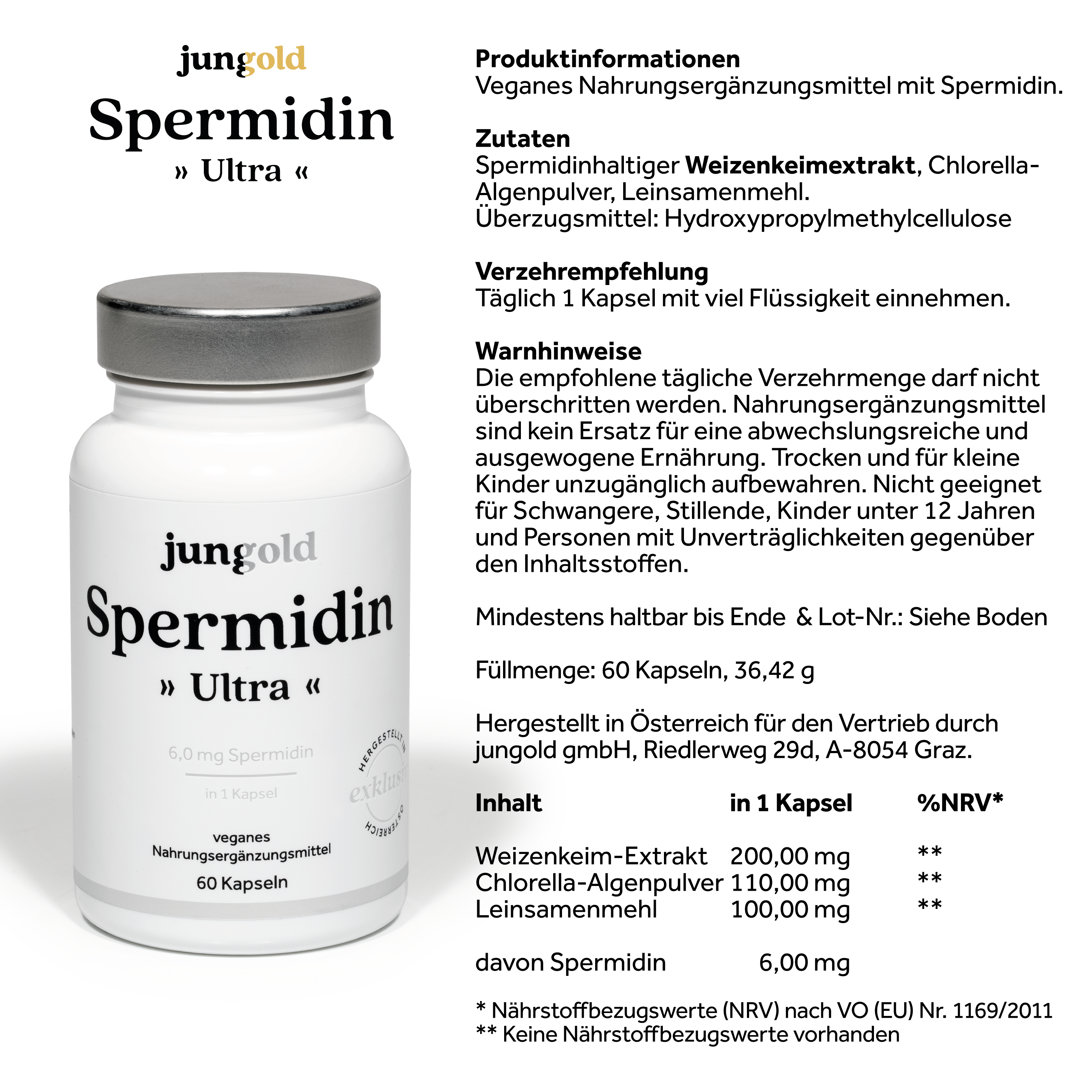 Jungold Spermidin Ultra Capsule Spermidina 6 mg Vegane