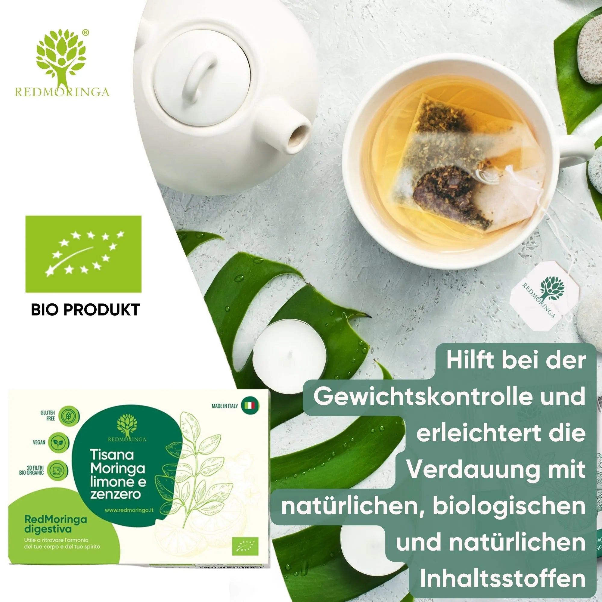 RedMoringa Tisana moringa zenzero e limone tisana digestiva bio