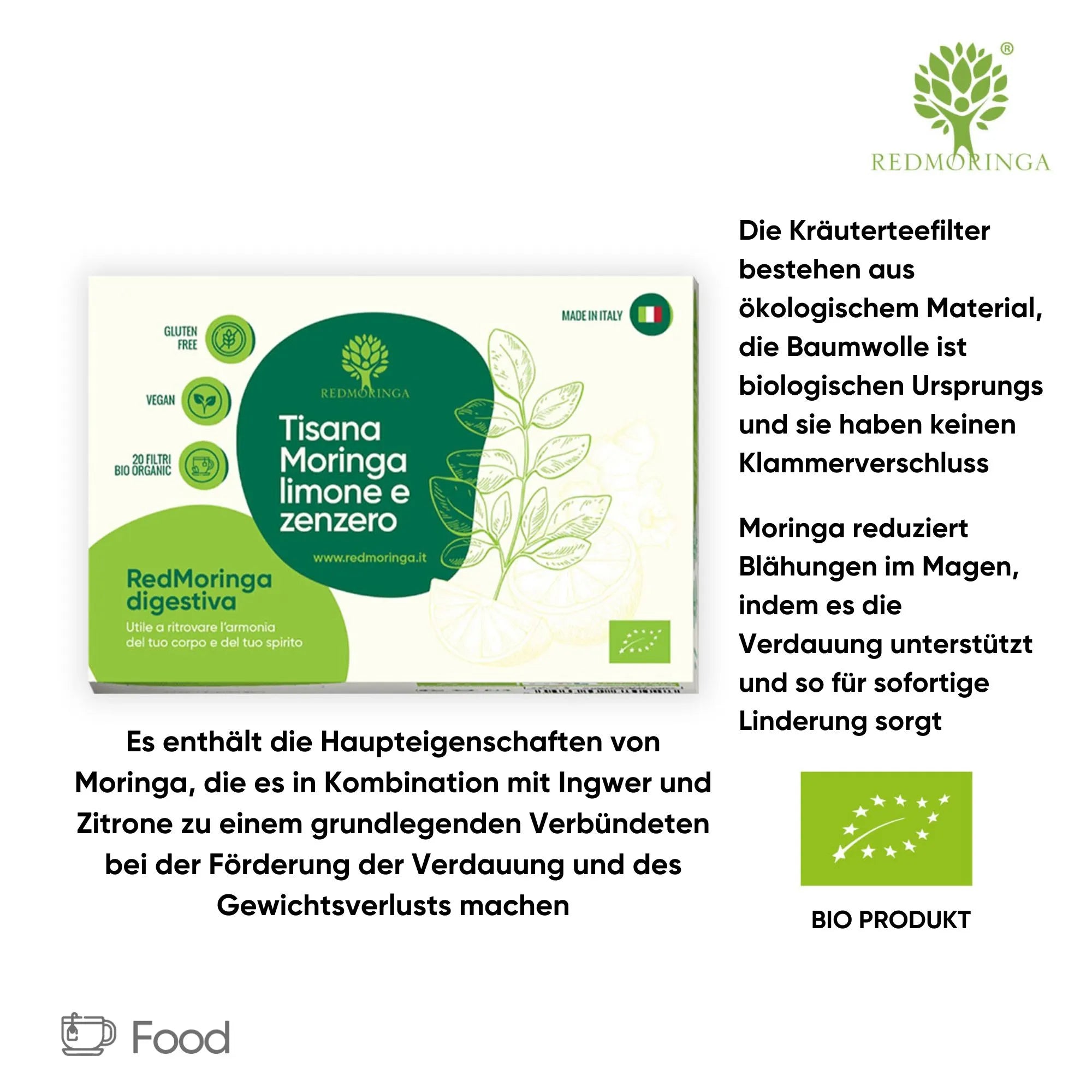 RedMoringa Tisana moringa zenzero e limone tisana digestiva bio