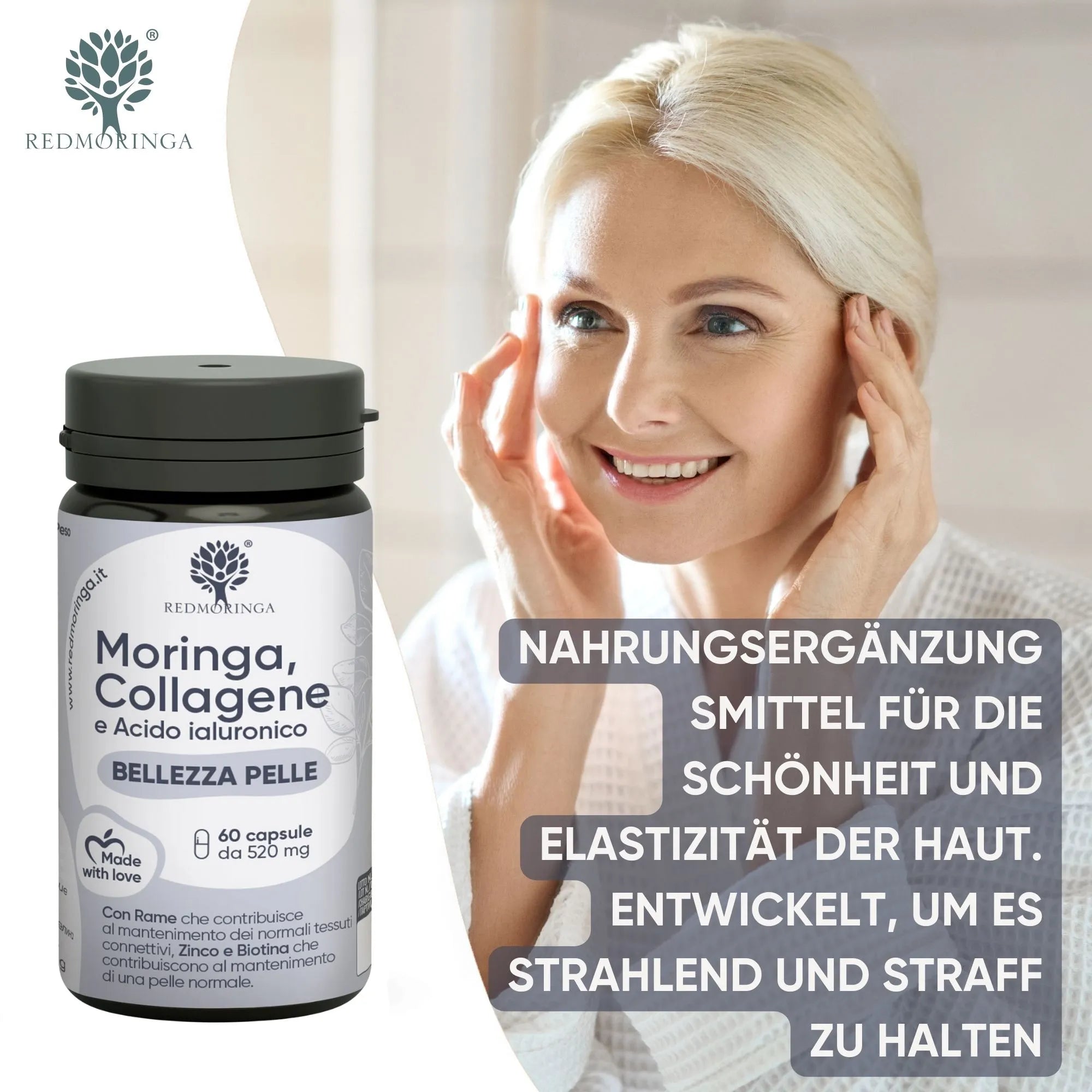 RedMoringa Pelle Perfetta Collagene e Acido Ialuronico Integratore 1 Flacone