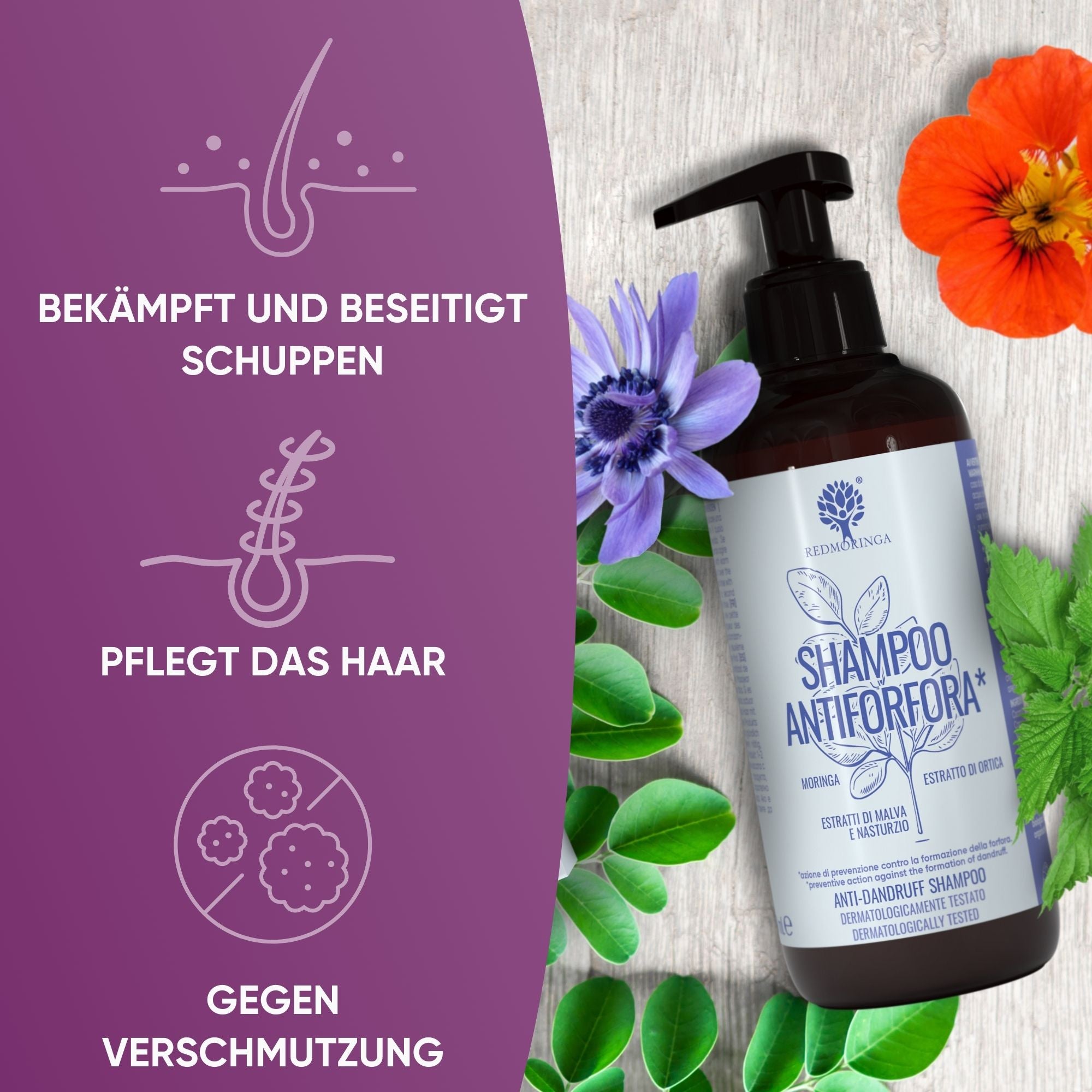 RedMoringa Shampoo antiforfora bio moringa nasturzio e ortica