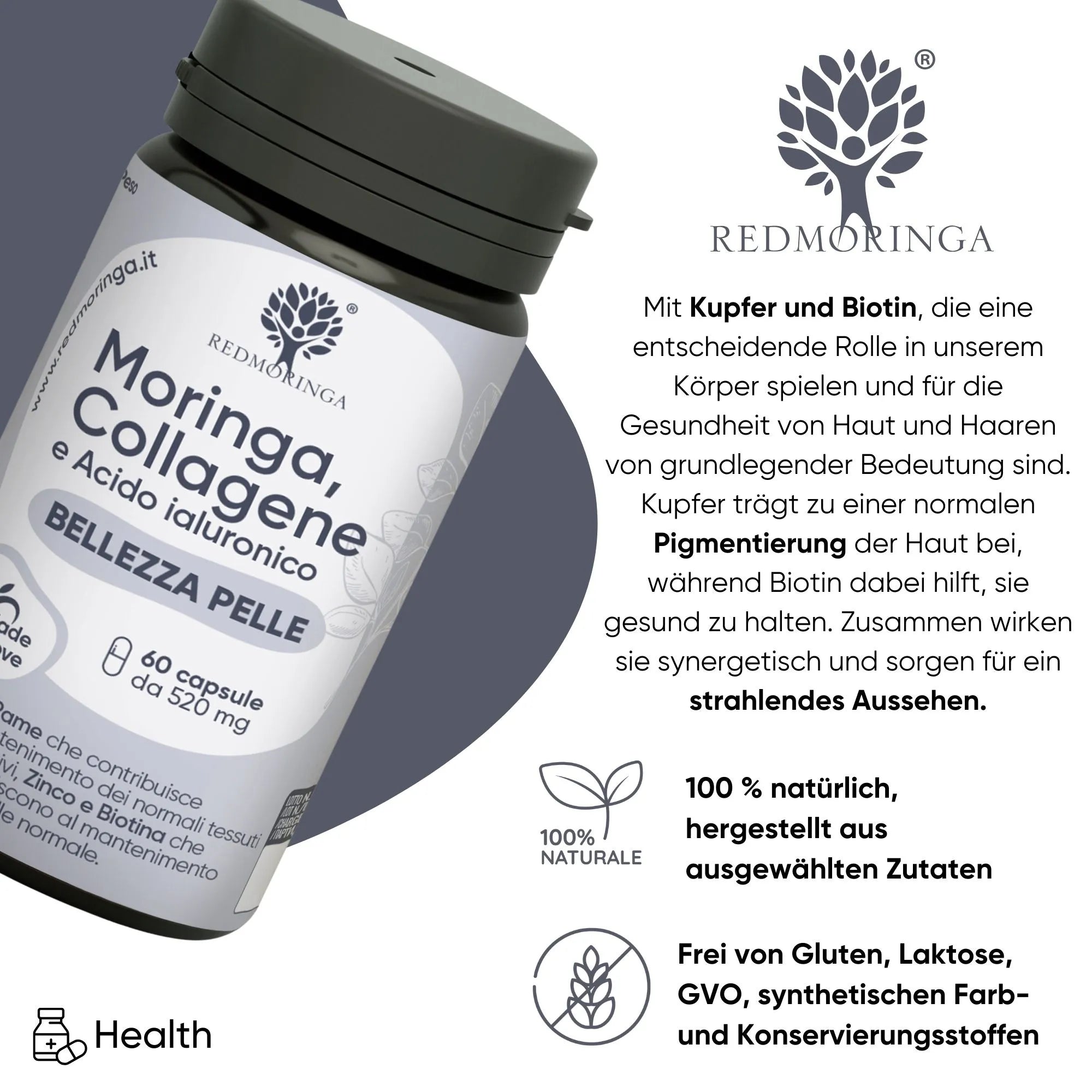 RedMoringa Pelle Perfetta Collagene e Acido Ialuronico Integratore 1 Flacone