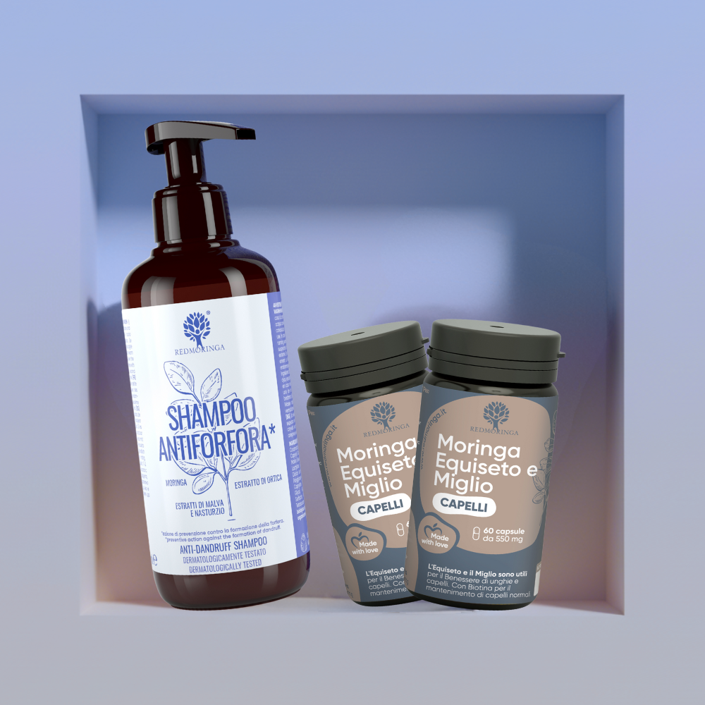 RedMoringa Capelli Forti kit shampoo antiforfora 2 integratori