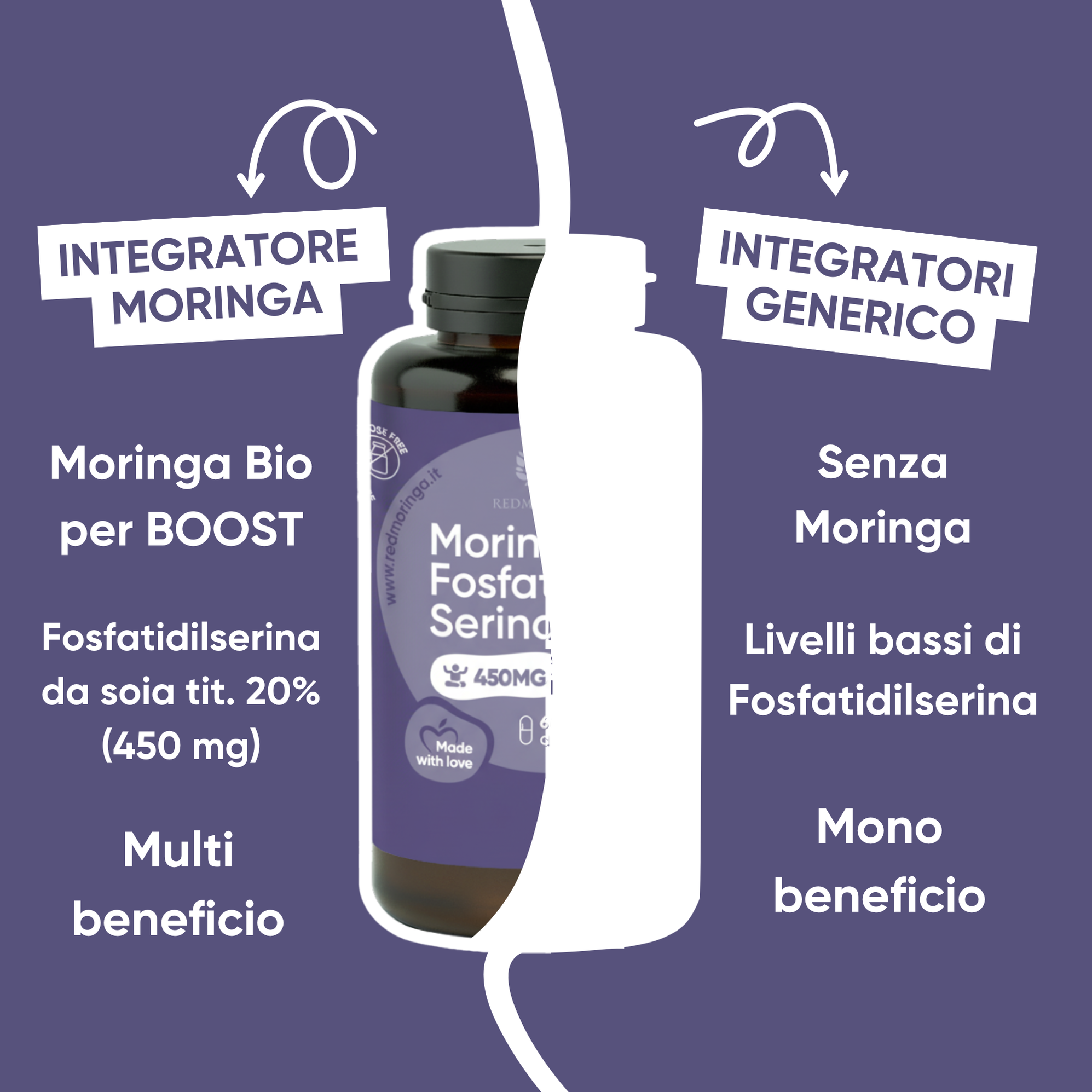 RedMoringa Fosfatidilserina 450 mg Moringa Trattamento Stress