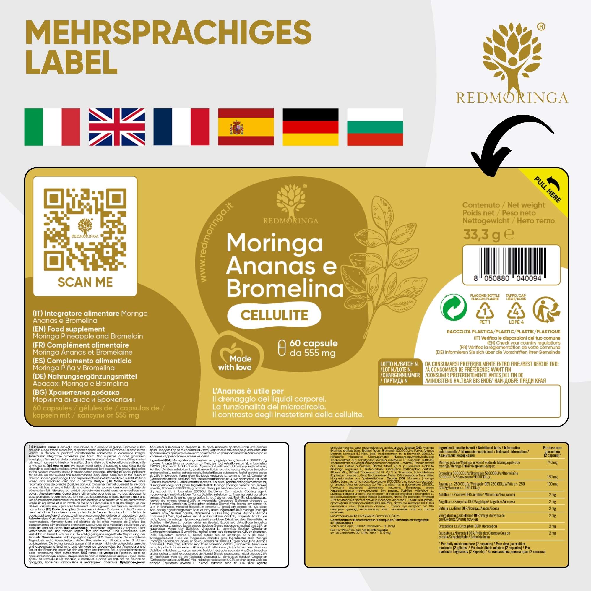 RedMoringa Gambe Leggere trattamento drenante detox 3 pezzi