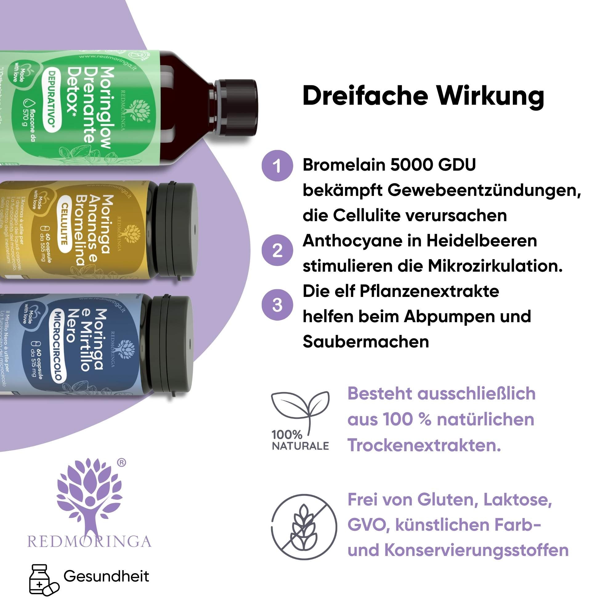 RedMoringa Gambe Leggere trattamento drenante detox 3 pezzi
