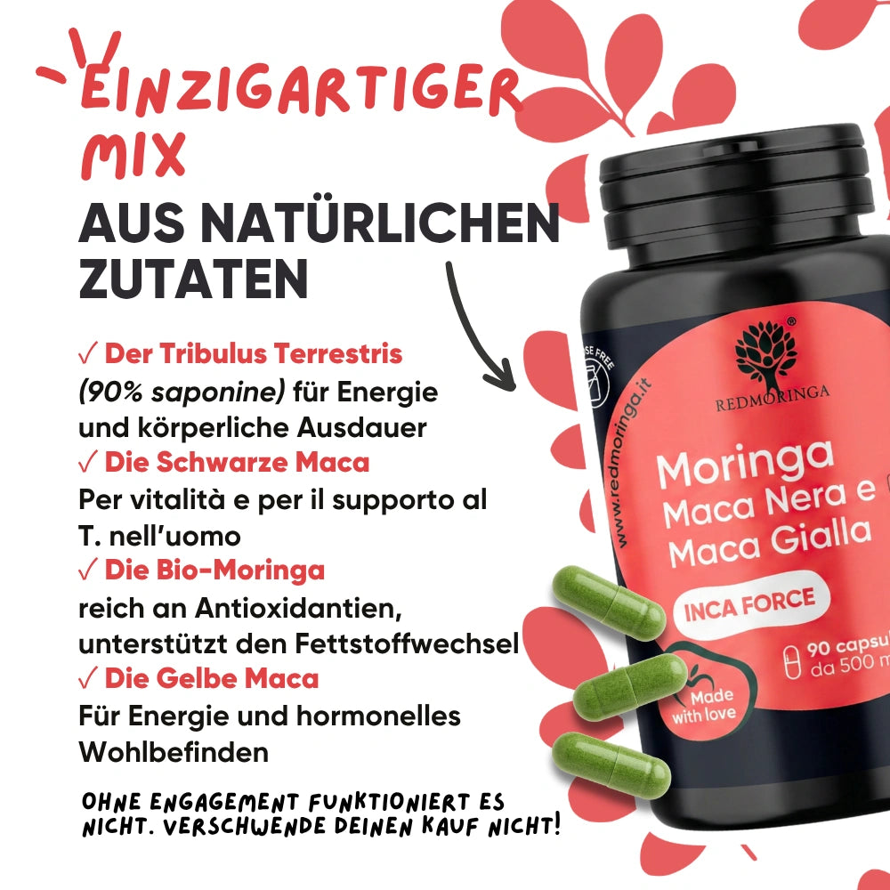 RedMoringa Inca Force integratore maca nera e gialla 1 flacone energia