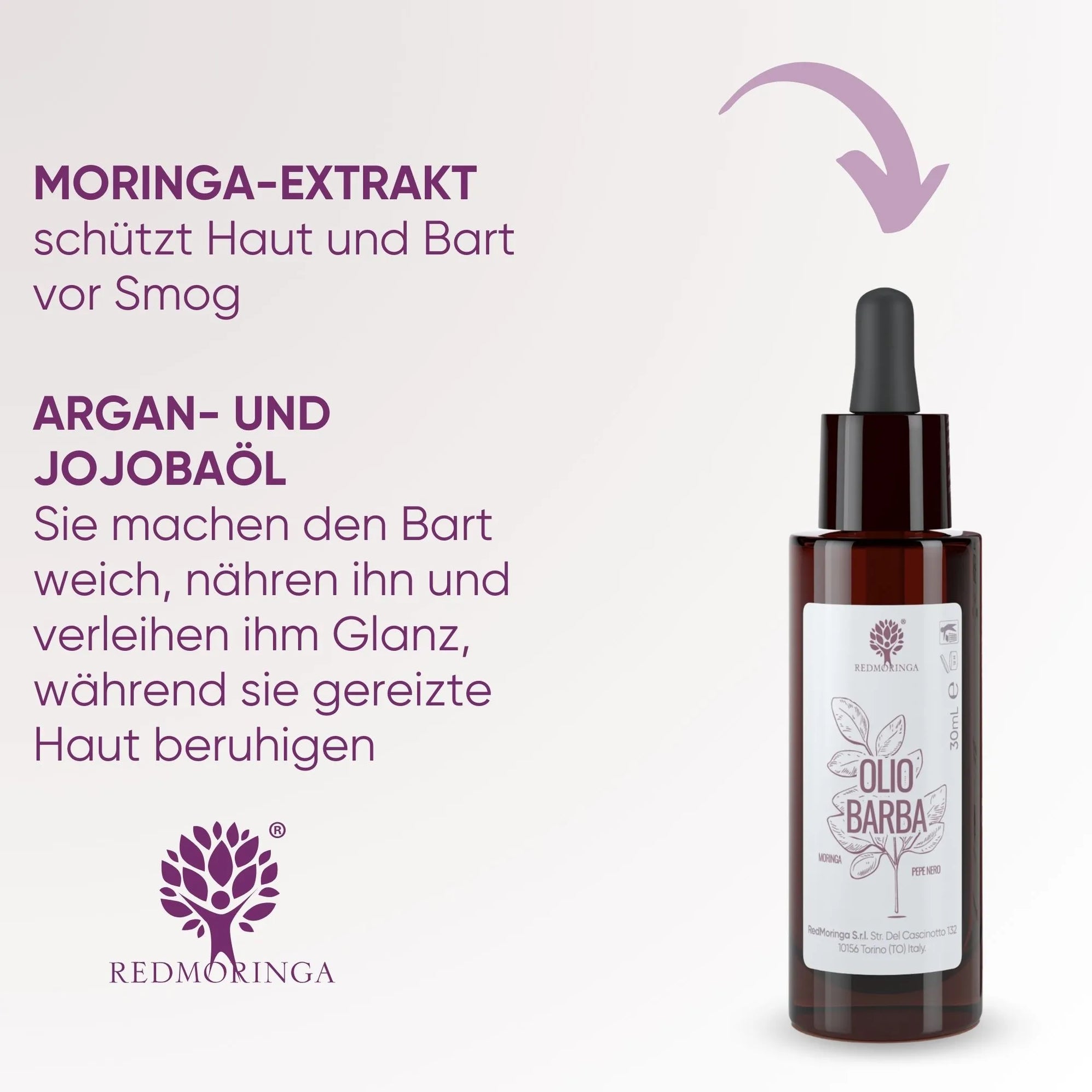 RedMoringa Olio Barba argan jojoba macadamia pepe nero