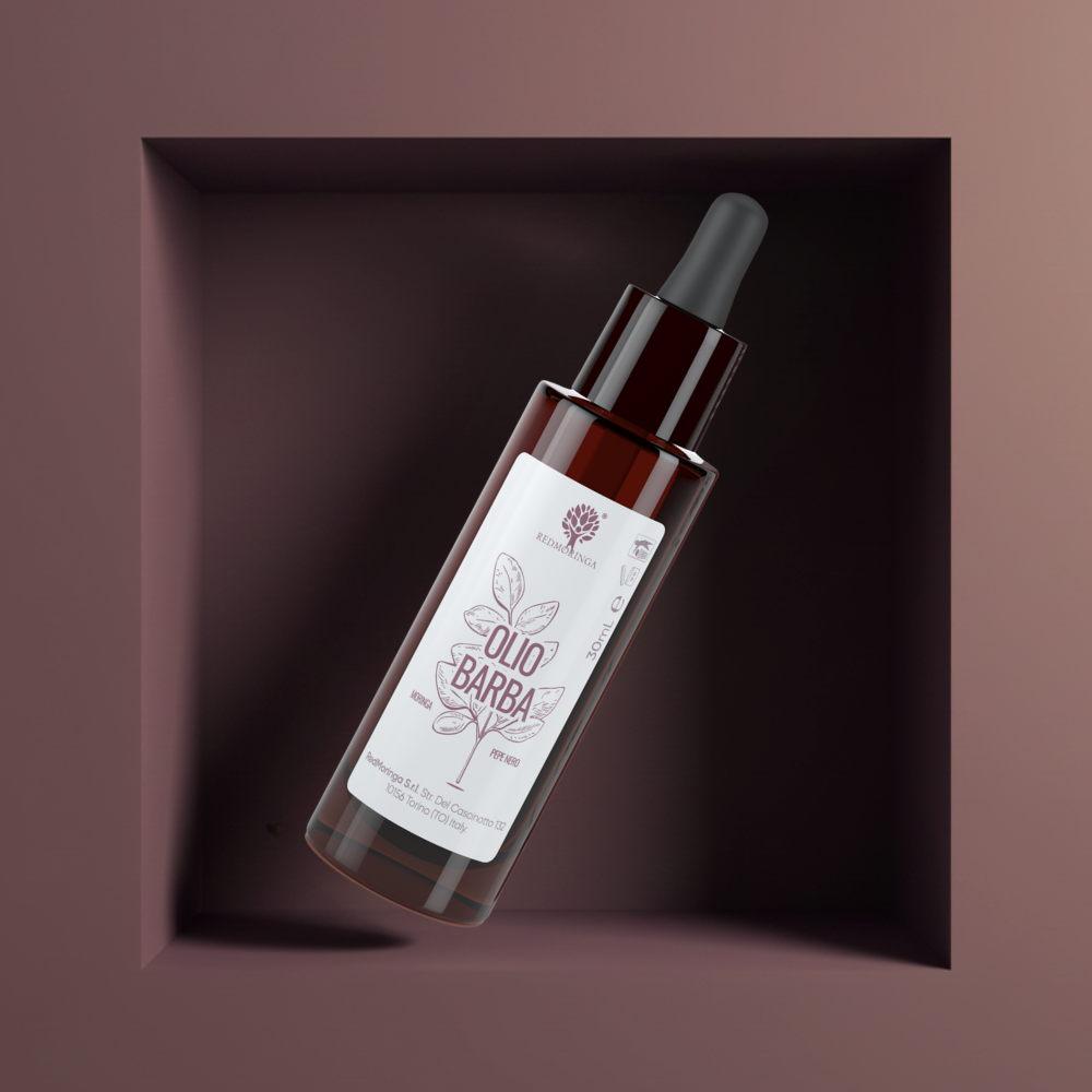 RedMoringa Olio Barba argan jojoba macadamia pepe nero