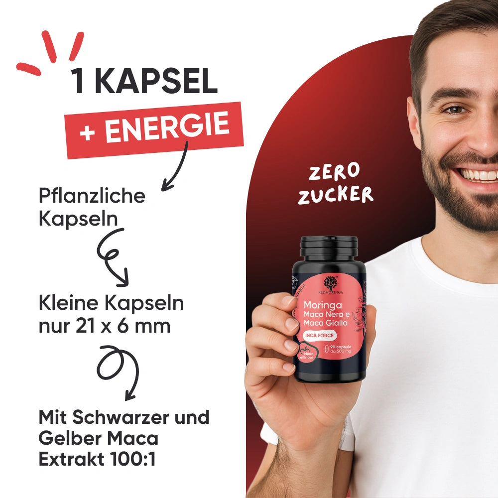 RedMoringa Inca Force integratore maca nera e gialla 1 flacone energia