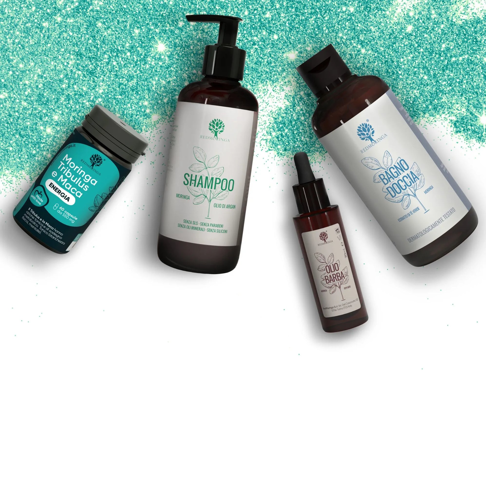 RedMoringa Man set regalo uomo shampoo gel barba integratore