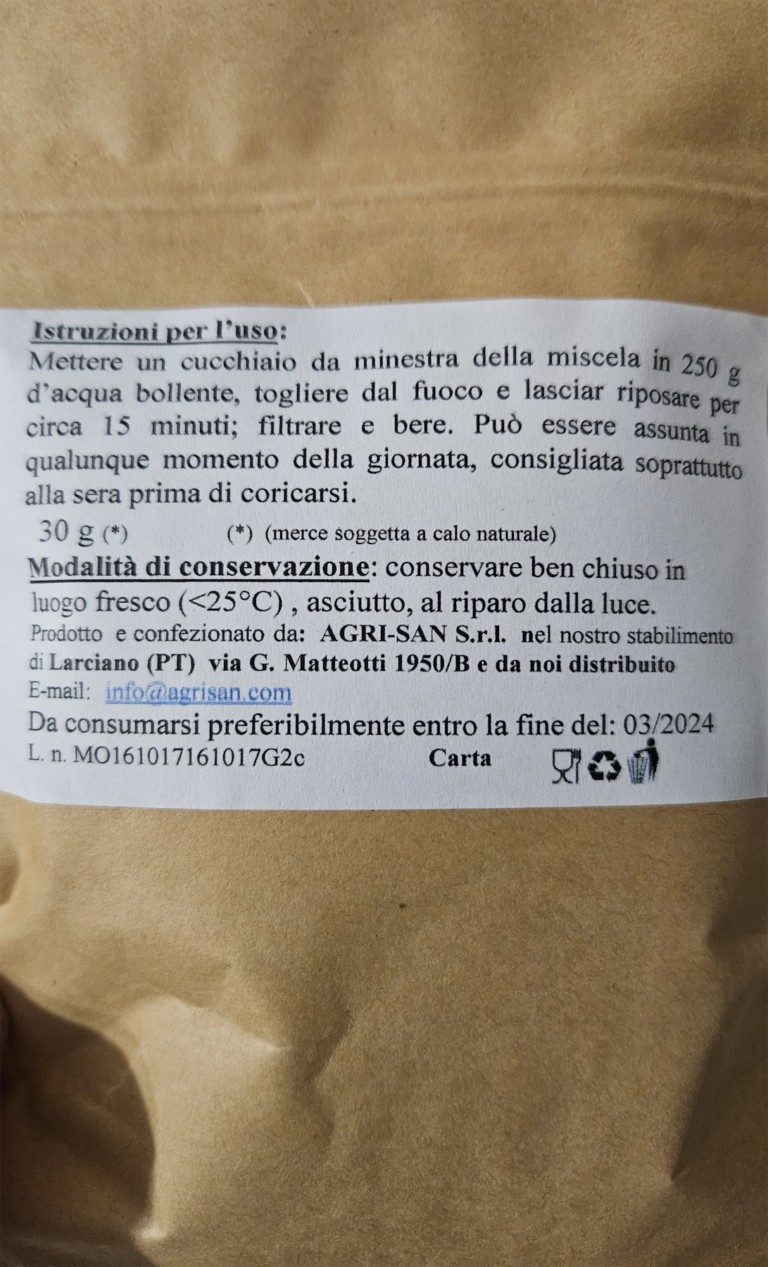 Agri-San Tisana Quiete tisana a freddo camomilla melissa
