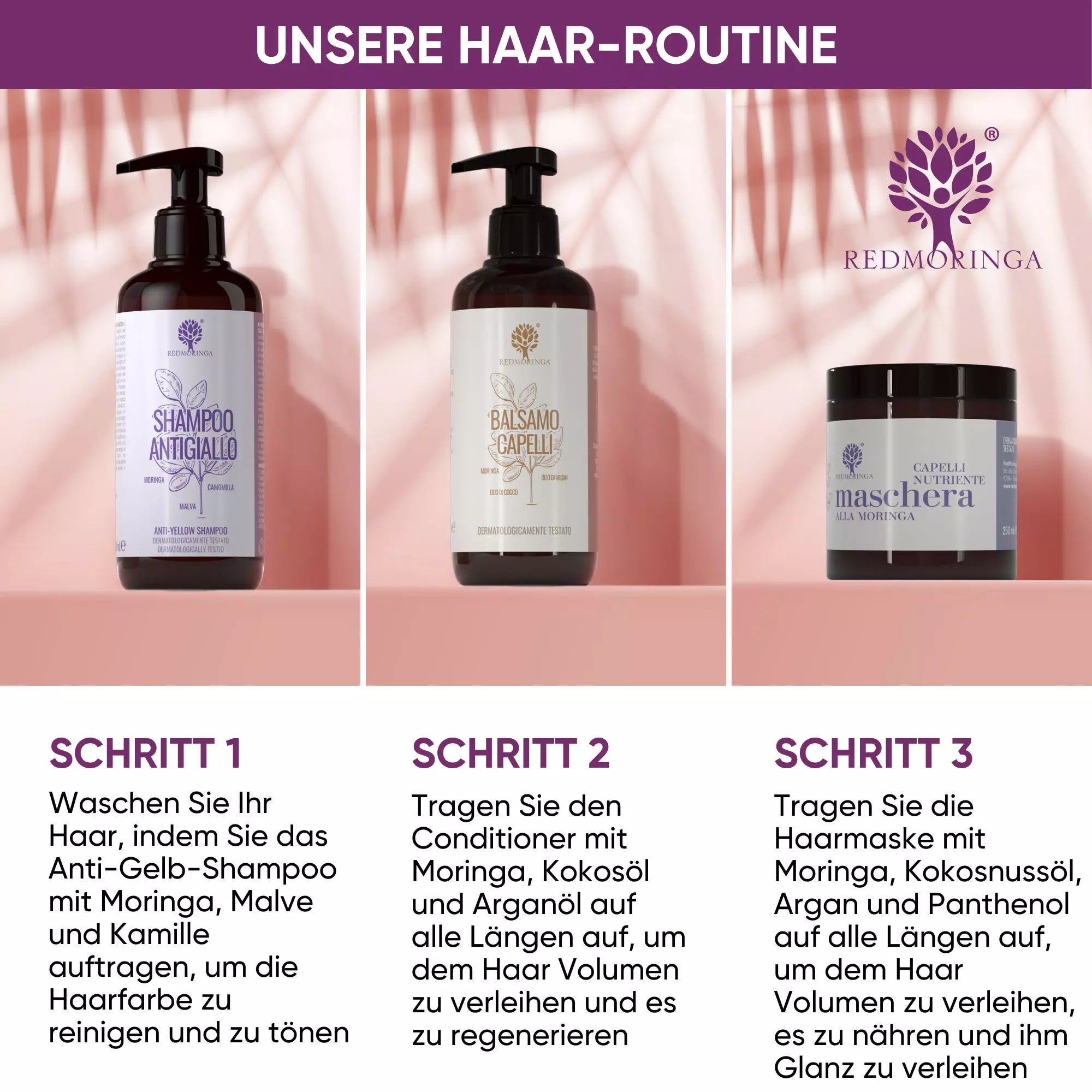 RedMoringa shampoo antigiallo capelli biondi moringa e malva